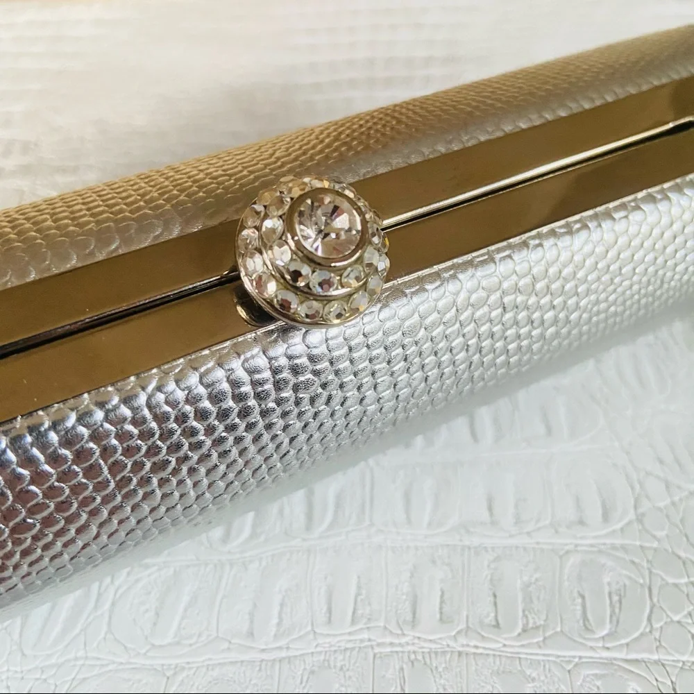 Silver lizard embossed evening bag clutch